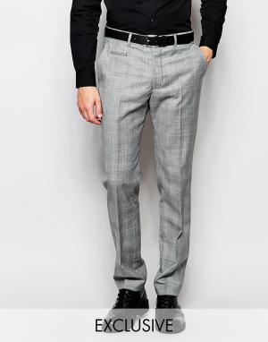 Эксклюзивные зауженные брюки с рисунком в клетку принц Уэльский Number Eight Savile Row. Цвет: серый