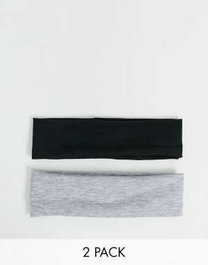 Набор из 2 трикотажных повязок на голову черного и серого цвета -Многоцветный DesignB London