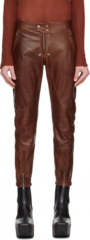 Коричневые кожаные брюки Luxor Rick Owens