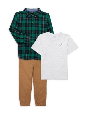 Комплект из трех предметов: рубашка, футболка и штаны для маленького мальчика, зеленый Nautica