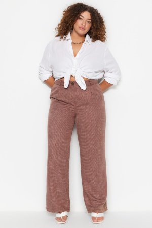 Брюки больших размеров – Коричневые Широкие штанины, коричневый Trendyol