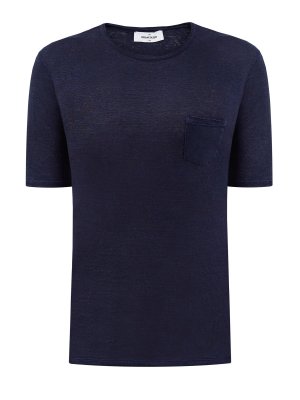 Однотонная льняная футболка с накладным карманом GRAN SASSO. Цвет: синий