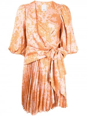 Платье с цветочным принтом и плиссированной юбкой Acler. Цвет: оранжевый