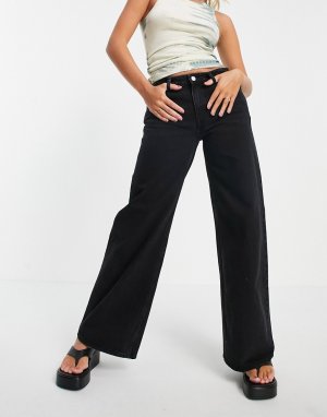 Черные выбеленные широкие джинсы с низкой талией из смесового органического хлопка Ray-Черный цвет Weekday