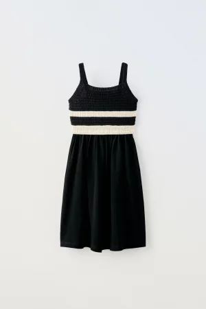Платье Contrasting Crochet, черный ZARA