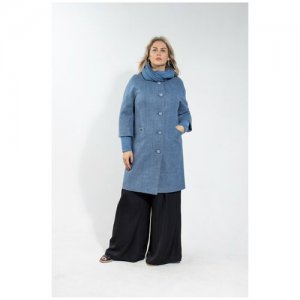 Пальто женское кашемировое осень, весна демисезонное прямое + снуд В комплекте - модели Кристина Дюто. Цвет: синий