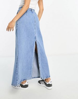 Голубая джинсовая юбка макси с двойным разрезом Vila Petite