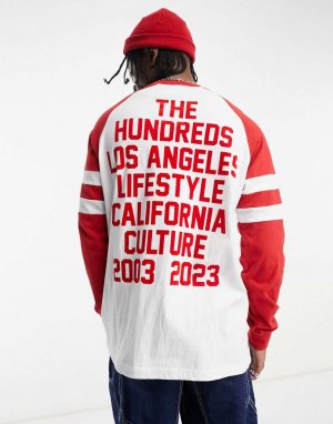 Красно-белая футболка реглан с длинными рукавами и принтом на спине Cannon The Hundreds
