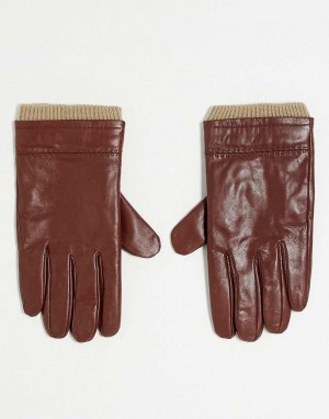Коричневые кожаные перчатки с трикотажными манжетами Boardmans