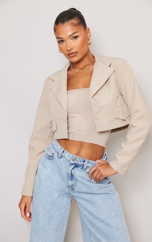 Укороченный пиджак Stone Basic с карманами и клапанами PrettyLittleThing