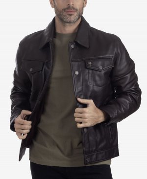 Мужская классическая кожаная куртка trucker на кнопках спереди , темно-коричневый Frye
