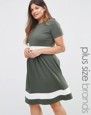 Короткое приталенное платье с контрастными вставками Plus Praslin. Цвет: зеленый