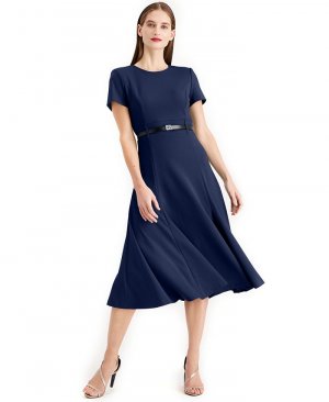 Женские модели с поясом Fit & Расклешенное платье-миди , синий Calvin Klein