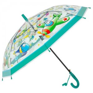 Зонт детский матово прозрачный для мальчиков Транспорт со свистком c красной ручкой Baziator. Цвет: красный/бесцветный