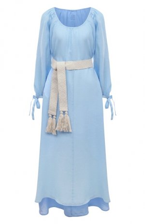Льняное платье 120% Lino. Цвет: голубой