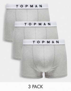 Набор из трех плавок серого меланжа с белыми поясами Topman