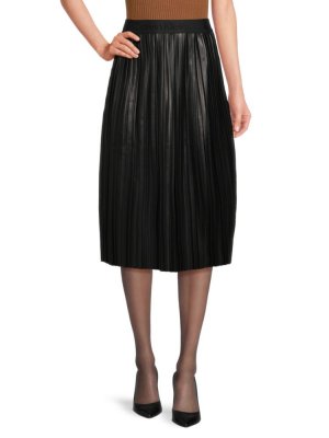 Плиссированная юбка-миди из искусственной кожи , черный Calvin Klein