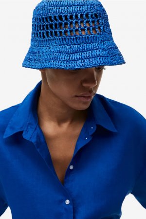 Соломенная шляпка с имитацией ажурной вязки , синий H&M