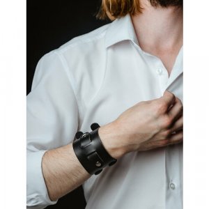 Кожаный браслет мужской черный широкий украшения из кожи TRONIN. Цвет: черный