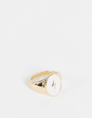Эксклюзивное золотистое кольцо-печатка с молнией на розовом фоне ASOS DESIGN-Золотистый Accessorize