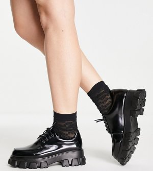 Черные ботинки на толстой подошве со шнуровкой -Черный Glamorous Wide Fit