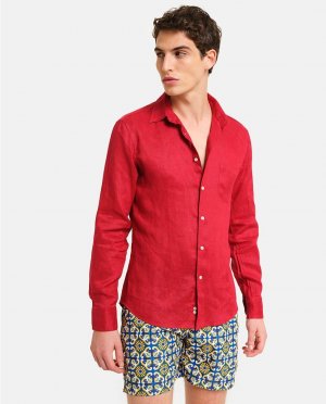 Классическая мужская рубашка из гладкого льна красного цвета , красный PENINSULA
