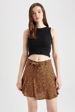 Мини-юбка с воланами и леопардовым узором , коричневый DeFacto