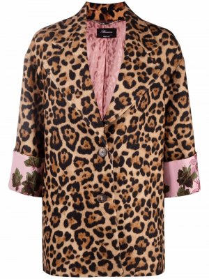 Однобортное пальто с леопардовым принтом Blumarine. Цвет: бежевый