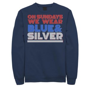 Мужская одежда: по воскресеньям мы носим флисовый пуловер с синим и серебряным текстом графическим рисунком Licensed Character