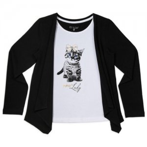 Пуловер для девочки цв. Черный/Белый р. 134 Me&We