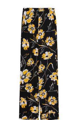 Шелковые брюки прямого кроя с цветочным принтом Michael Kors Collection. Цвет: черный
