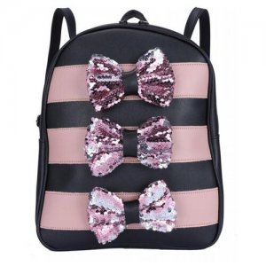 Кожаный женский рюкзак для подростков: вместительный и компактный DW-989/1 OrsOro. Цвет: черный/розовый