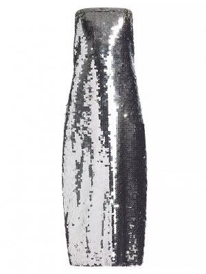 Платье-бюстье миди без рукавов с пайетками , цвет silver Alejandra Alonso Rojas