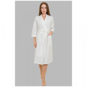 Халат удлиненный, длинный рукав, пояс, карманы, банный, размер 54, белый Lika Dress. Цвет: белый