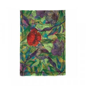 Платок ,230х80 см, голубой, фиолетовый Павловопосадская платочная мануфактура. Цвет: фиолетовый/красный/зеленый