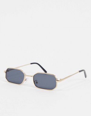 Золотистые солнцезащитные очки в прямоугольной оправе -Золотой New Look