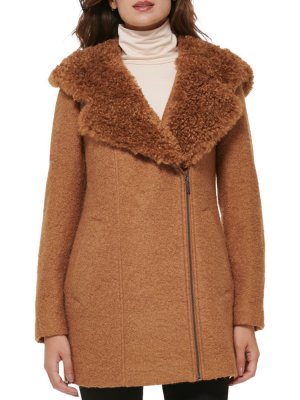 Пальто с капюшоном и отделкой из искусственного меха , цвет Camel Kenneth Cole