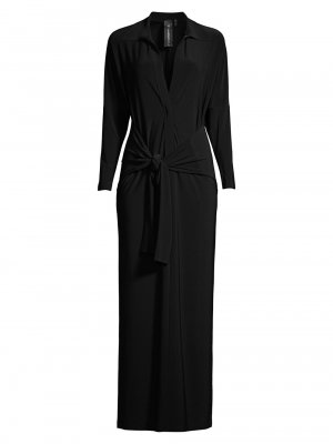 Платье-рубашка с длинными рукавами и узлом , черный Norma Kamali