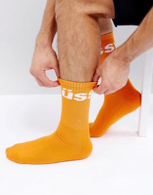 Оранжевые носки с жаккардовым логотипом Stussy. Цвет: оранжевый