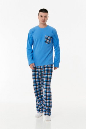 Флисовый пижамный комплект с клетчатым узором , синий Fullamoda