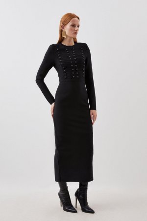 Вязаное платье макси с повязкой в ​​стиле милитари , черный Karen Millen