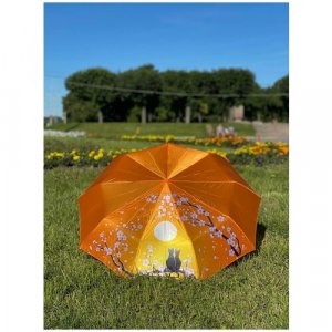 Зонт полуавтомат, 2 сложения, купол 105 см., 9 спиц, система «антиветер», чехол в комплекте, для женщин, оранжевый Galaxy. Цвет: оранжевый