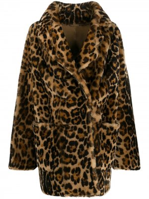 Пальто с леопардовым узором Liska. Цвет: коричневый