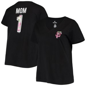 Черная женская футболка San Francisco Giants большого размера #1 Mom 2-Hit с v-образным вырезом Unbranded