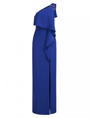 Платье Joelle с воланами на одно плечо , цвет prussian blue Halston
