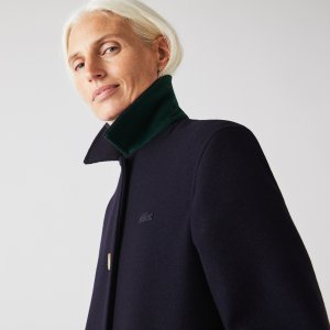 Верхняя одежда Женское длинное пальто Laacoste из смесовой шерсти Lacoste. Цвет: тёмно-синий