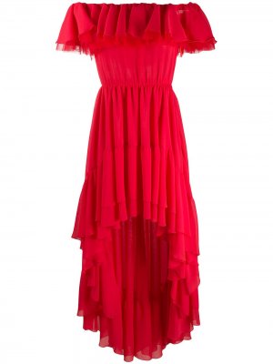 Платье асимметричного кроя с открытыми плечами Giamba. Цвет: красный