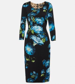 Платье миди из смесового шелка с цветочным принтом , синий Dolce&Gabbana