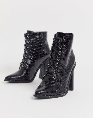 Черные ботинки на каблуке -Черный Missguided