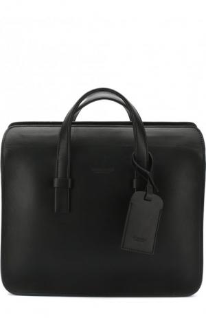 Кожаная сумка для ноутбука с плечевым ремнем Giorgio Armani. Цвет: черный